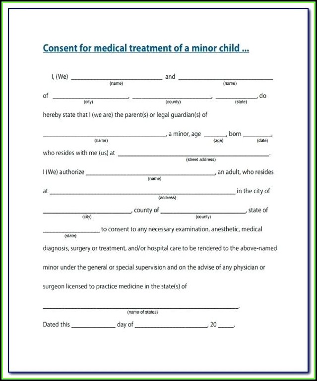 Medical Consent Form For Babysitter Printable