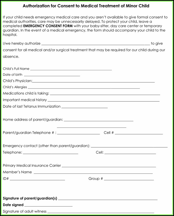 Medical Consent Form For Child Template