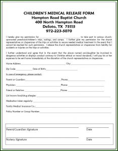 Medical Consent Form For Child While Parents Are Away