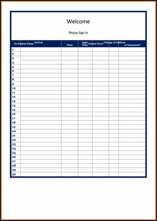 Medical Office Sign In Sheet Template