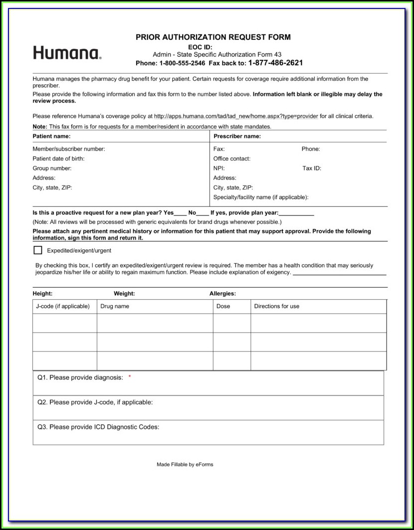 Medicare Part B Prior Authorization Form