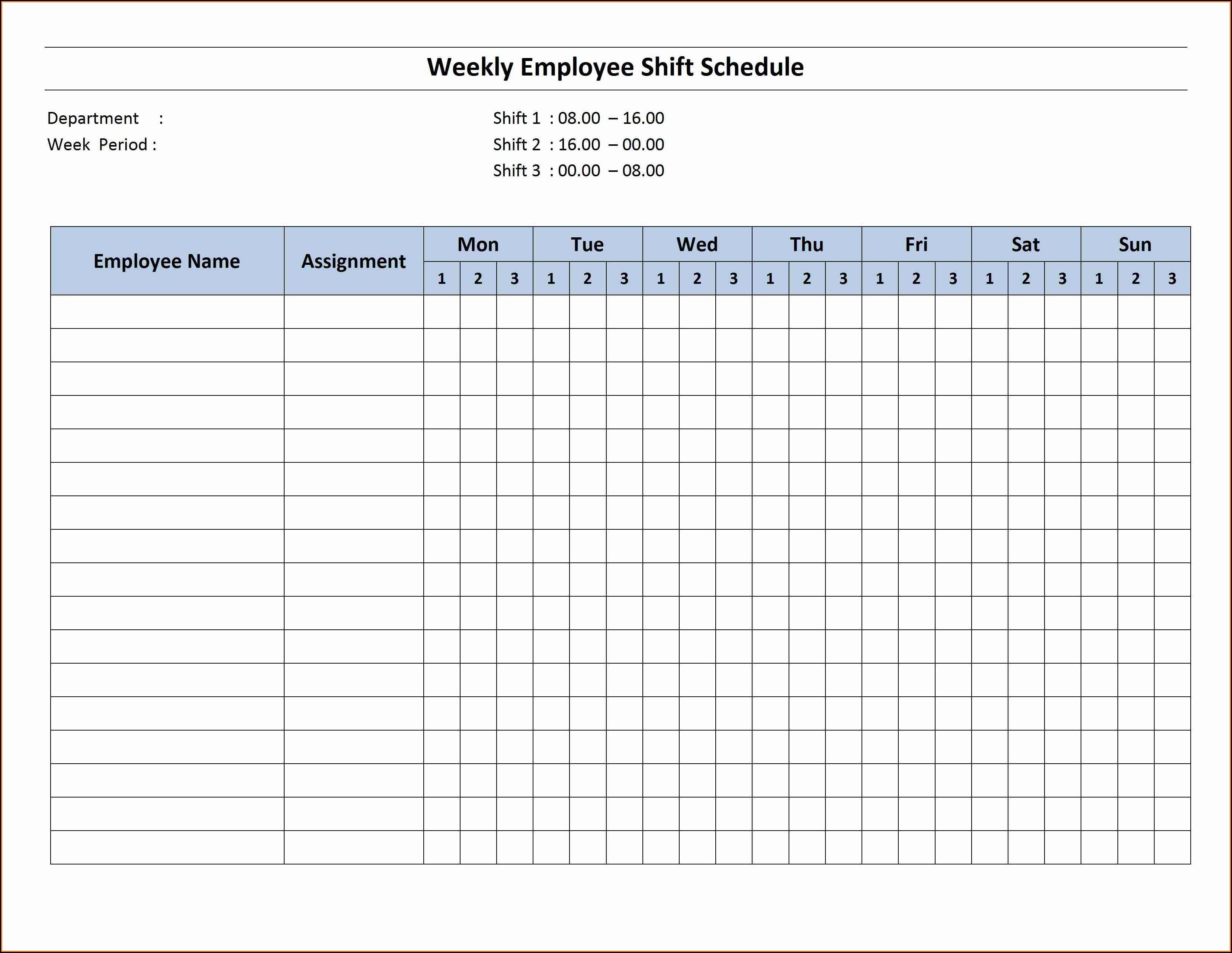 Monthly Employee Work Schedule Template Free