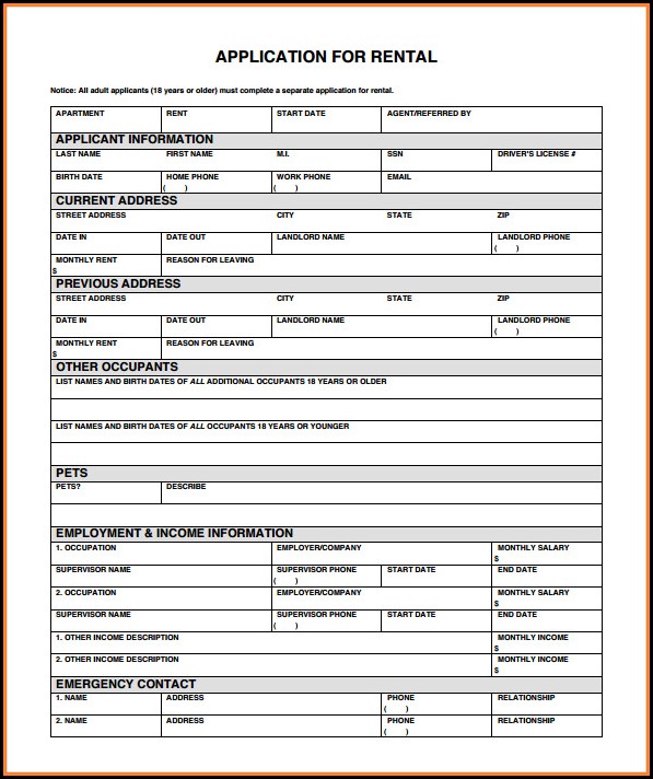 Ms Word Rental Application Template
