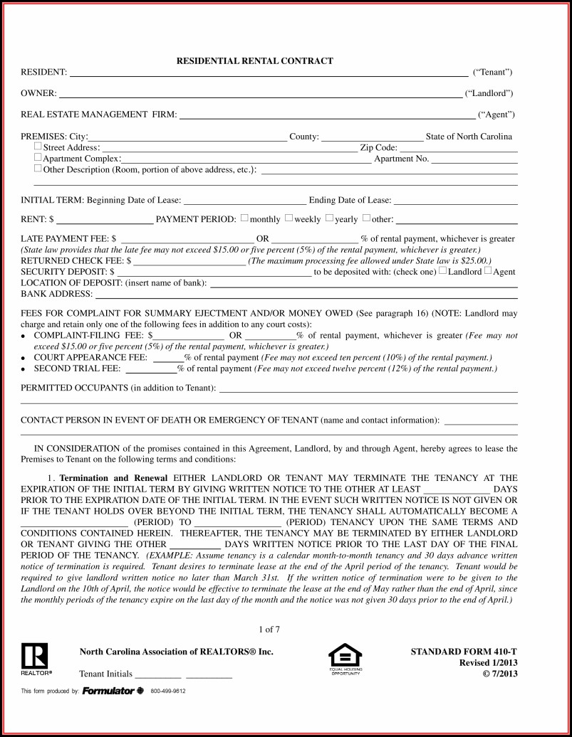 Nc Residential Rental Contract Form 410 T