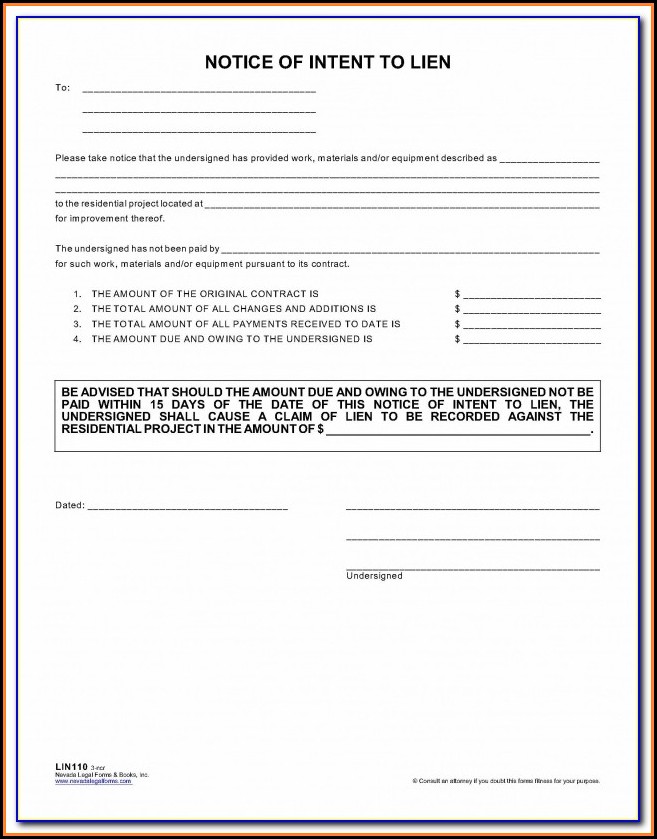 Notice Of Intent To Lien Florida Form
