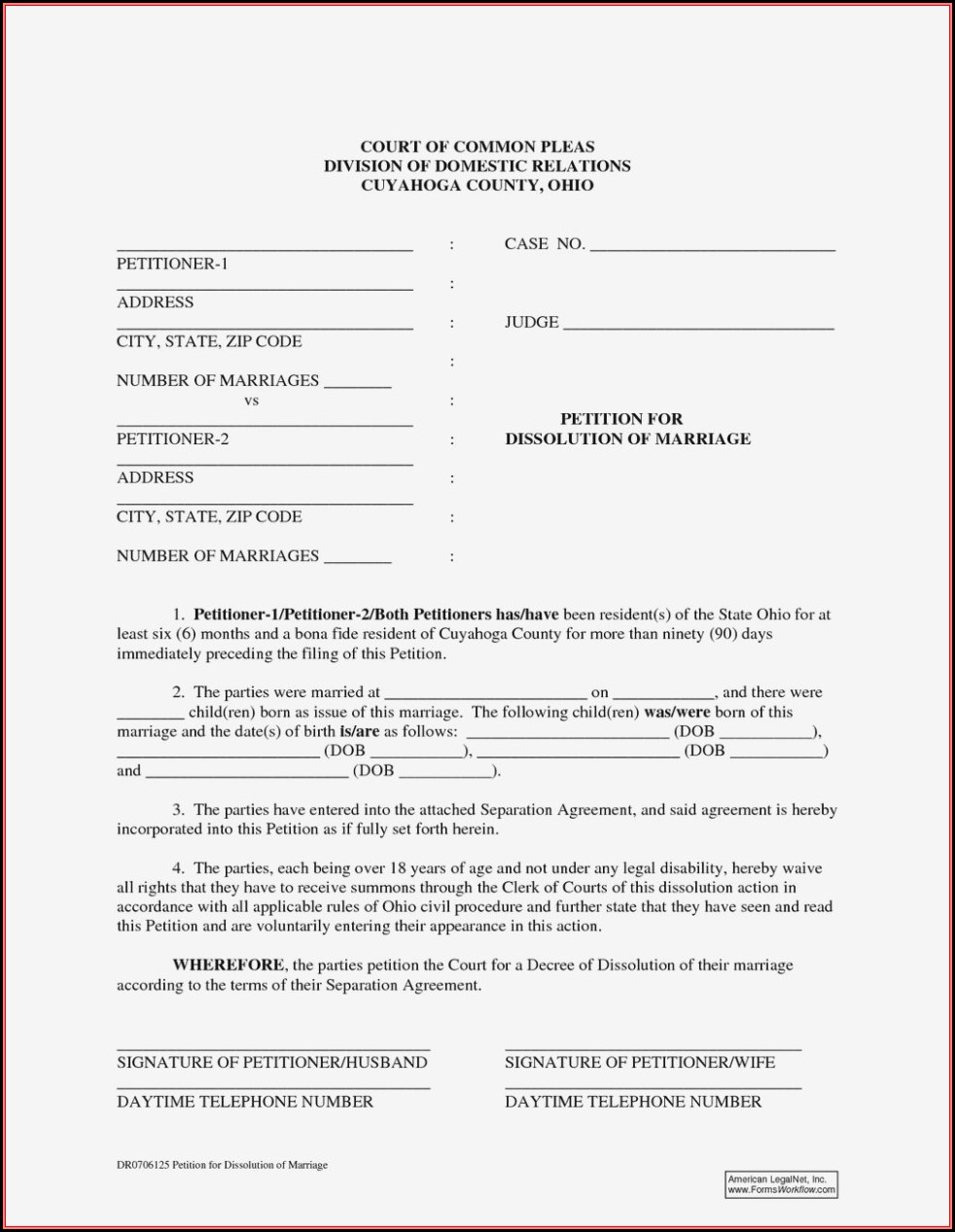 Ohio Dissolution Of Marriage Forms