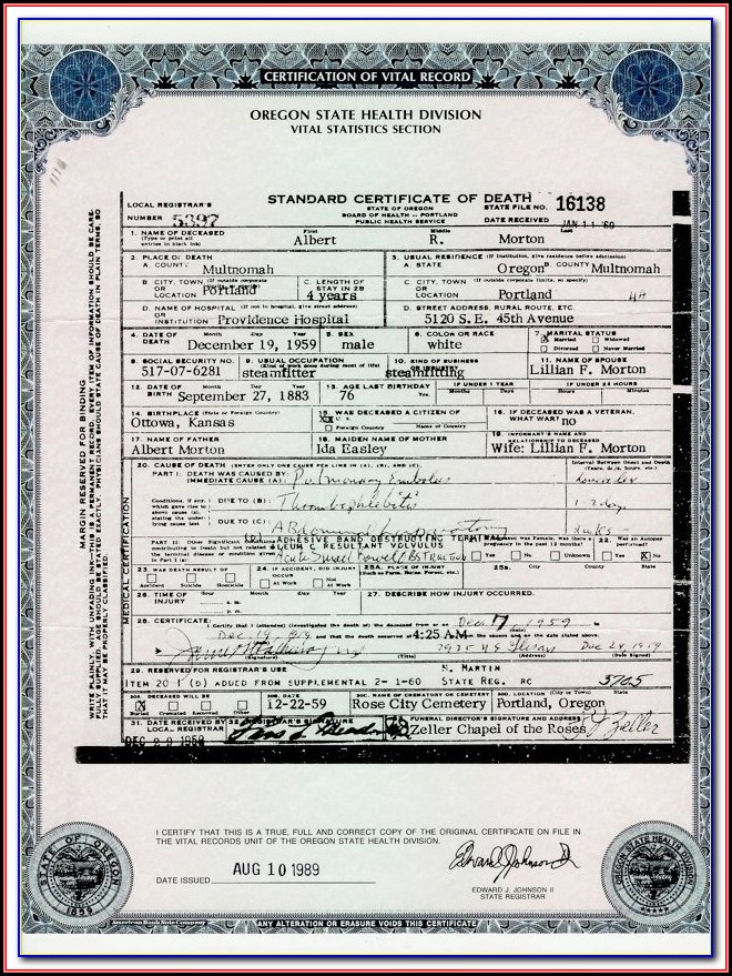 Oregon Birth Certificate Form