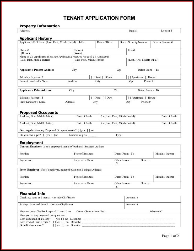 Printable Rental Application Forms