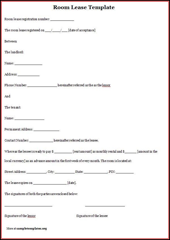 Printable Room Rental Agreement Form