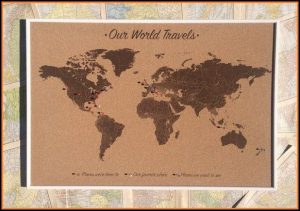 Push Pin World Map On Cork Board