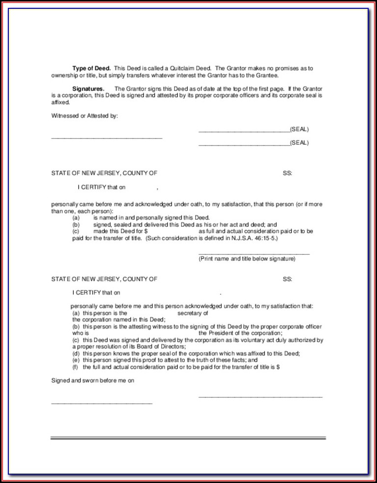 Quit Claim Deed Form Camden County Nj