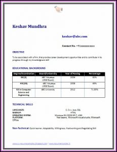 Resume For Freshers Engineers Computer Science