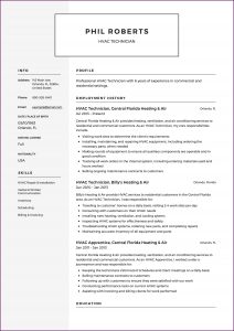 Resume For Hvac Service Technician