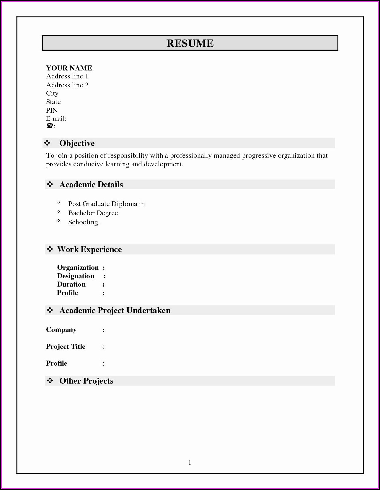 Resume Format Doc Free Download