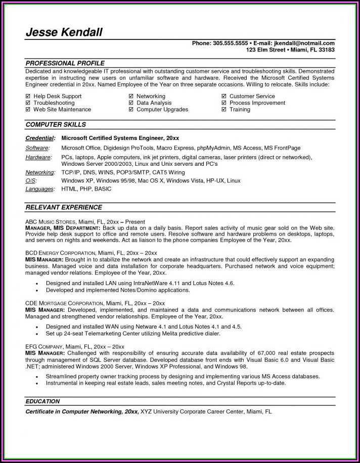 Resume Format For Mis Executive Pdf