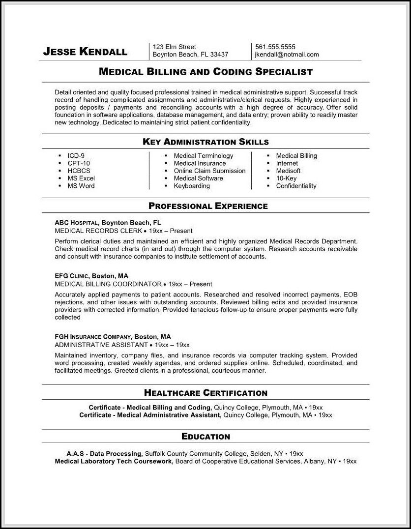 Resume Objective For Medical Billing And Coding