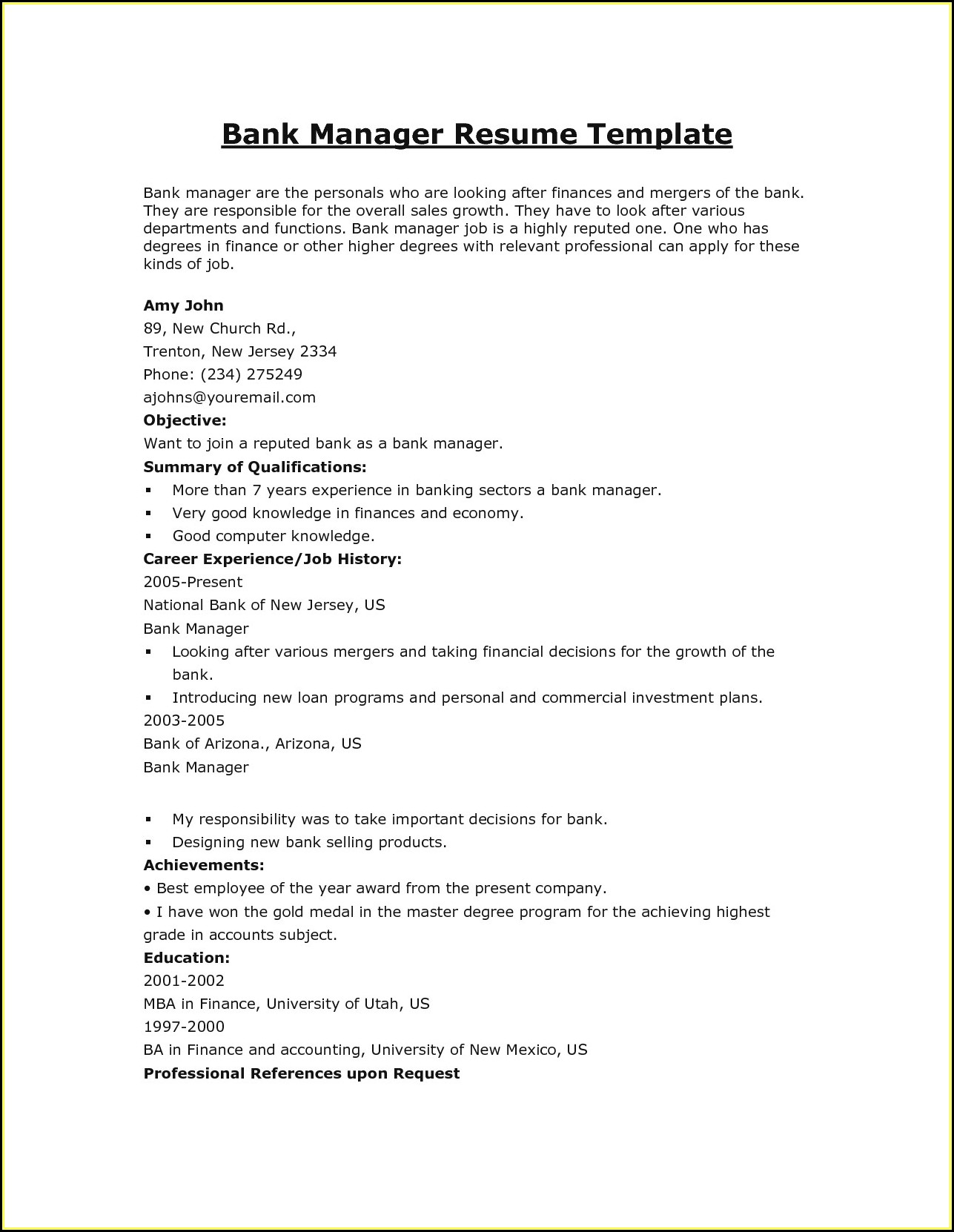 Resume Samples For Banking Jobs In India