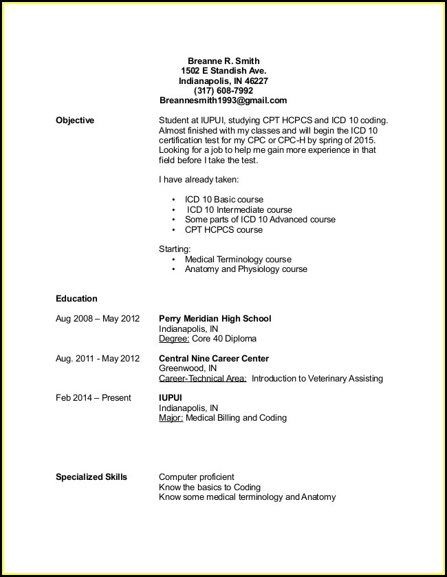Resume Template For Medical Billing And Coding