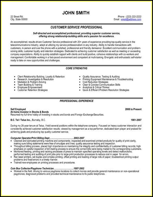 Resume Templates For Customer Service