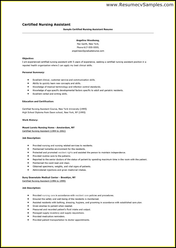 Resume Templates For Nursing Assistant