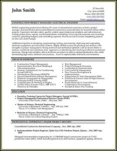 Resume Templates For Project Management Construction