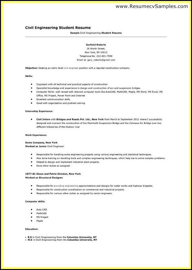 Resume Writing Format For Engineering Students