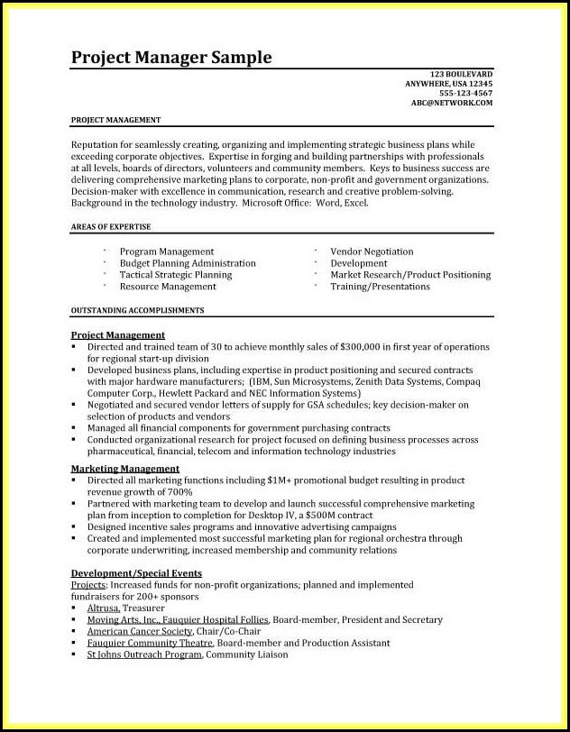 Resumes For Project Managers Template