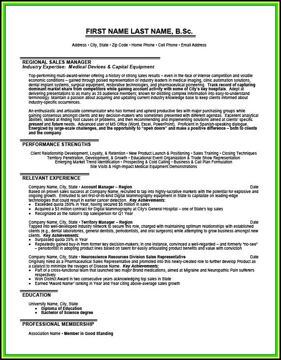 Resumes For Sales Managers
