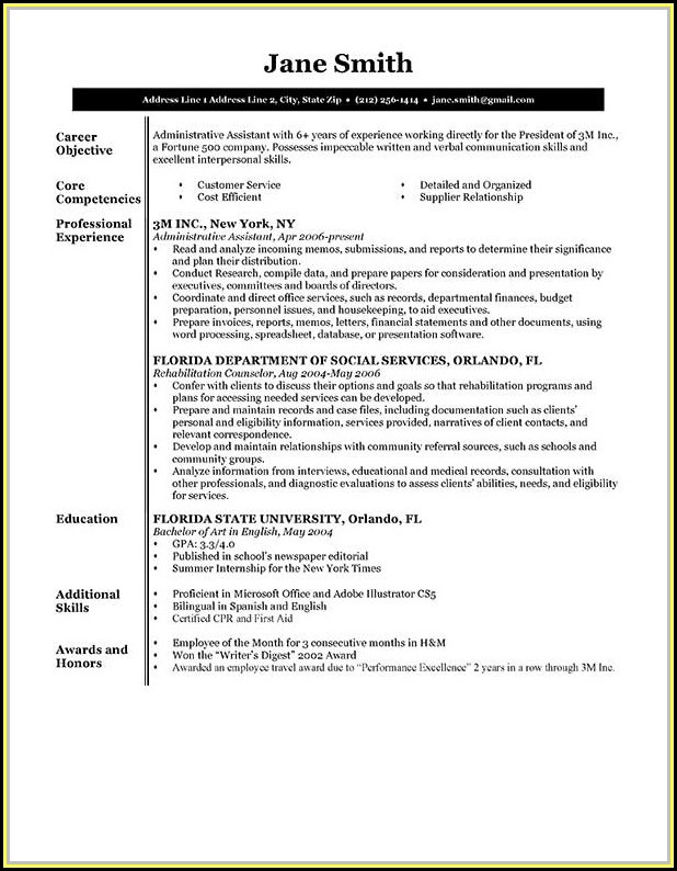 Resumes Samples For Jobs
