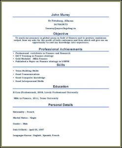 Sample Mba Resume For Freshers