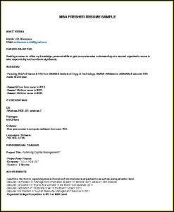 Sample Resume For Mba Freshers Pdf