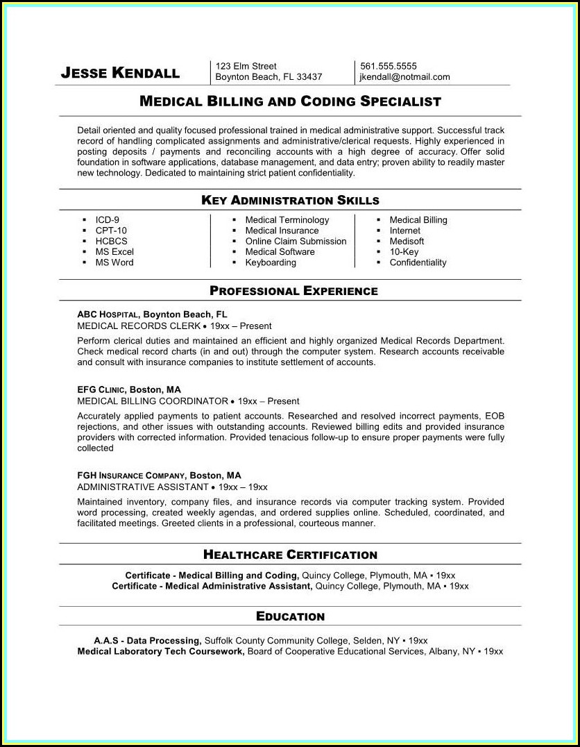 Sample Resume For Medical Billing And Coding Student