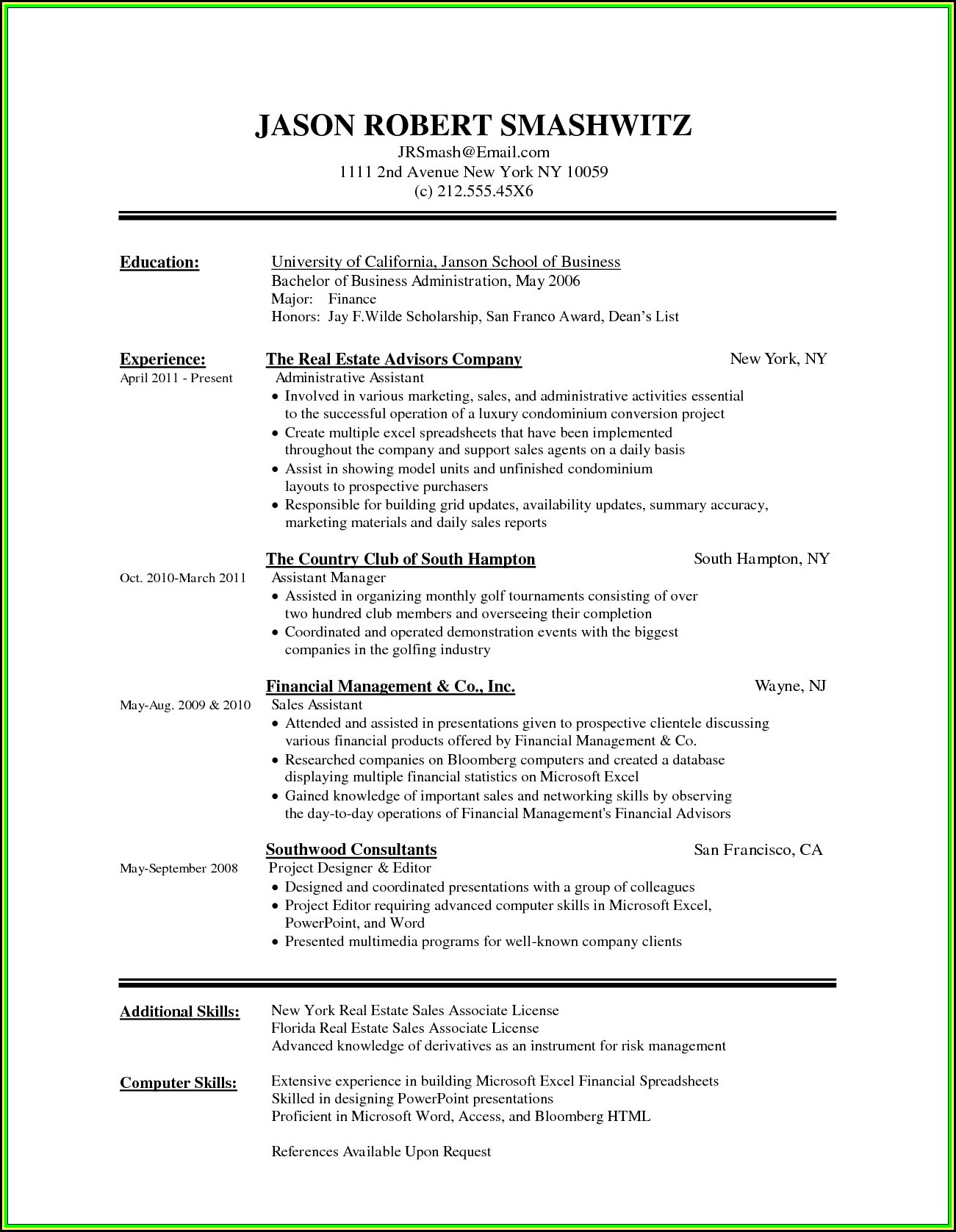 Sample Resume Word Document Free Download
