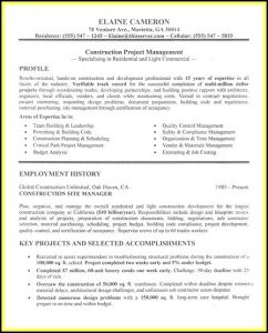 Sample Resumes For Project Managers In Construction