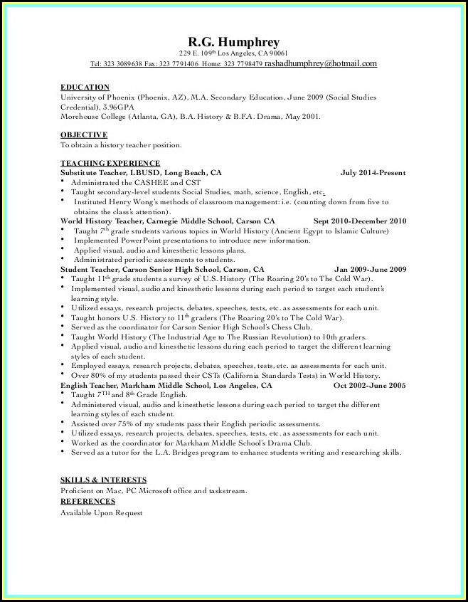Sample Science Teacher Resumes And Cover Letters