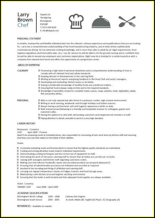 Sous Chef Resume Template Free