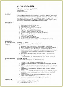 Special Education Teacher Resume Template Free
