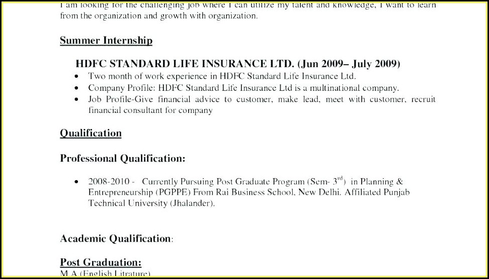Standard Resume Format For Freshers Free Download Doc