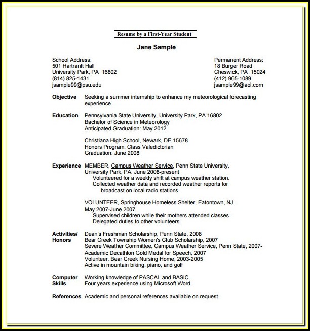 Template For College Resume On Microsoft Word
