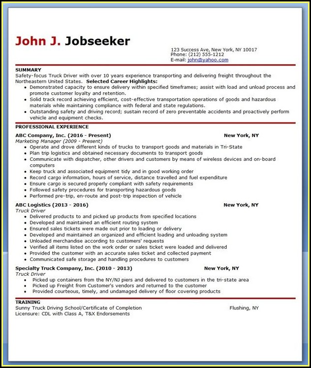 Truck Driver Resume Word