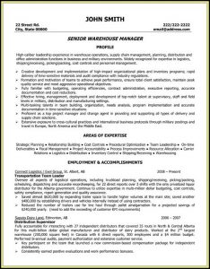 Warehouse Executive Resume Sample
