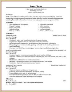 Warehouse Management Cv Sample