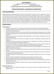 Warehouse Supervisor Resume Sample