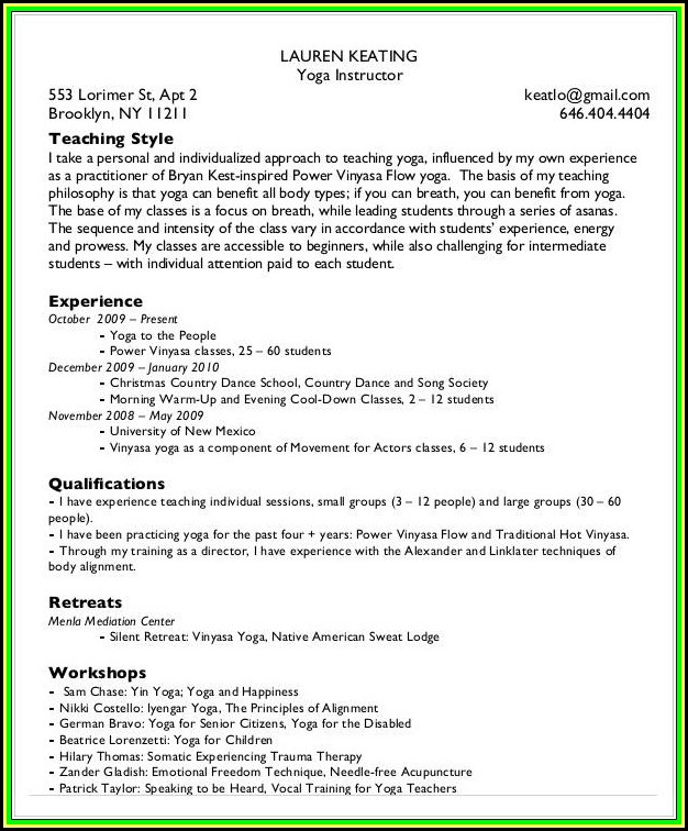 Yoga Teacher Resume Template Download