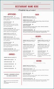 Free Printable Editable Restaurant Menu Templates