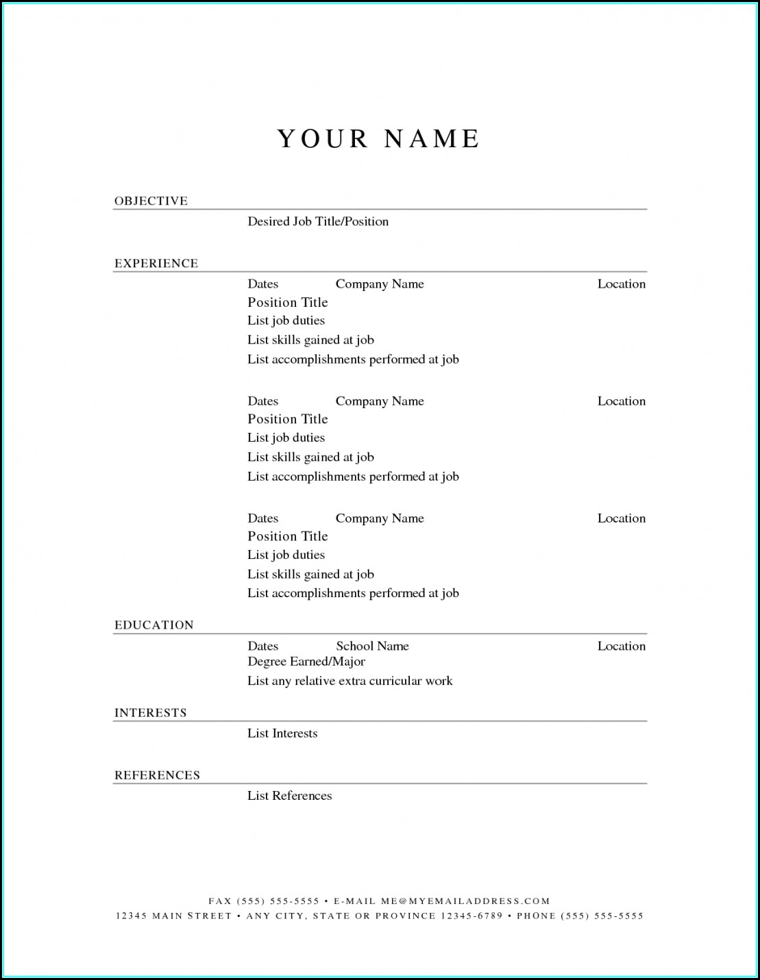 Free Printable Job Resume Templates