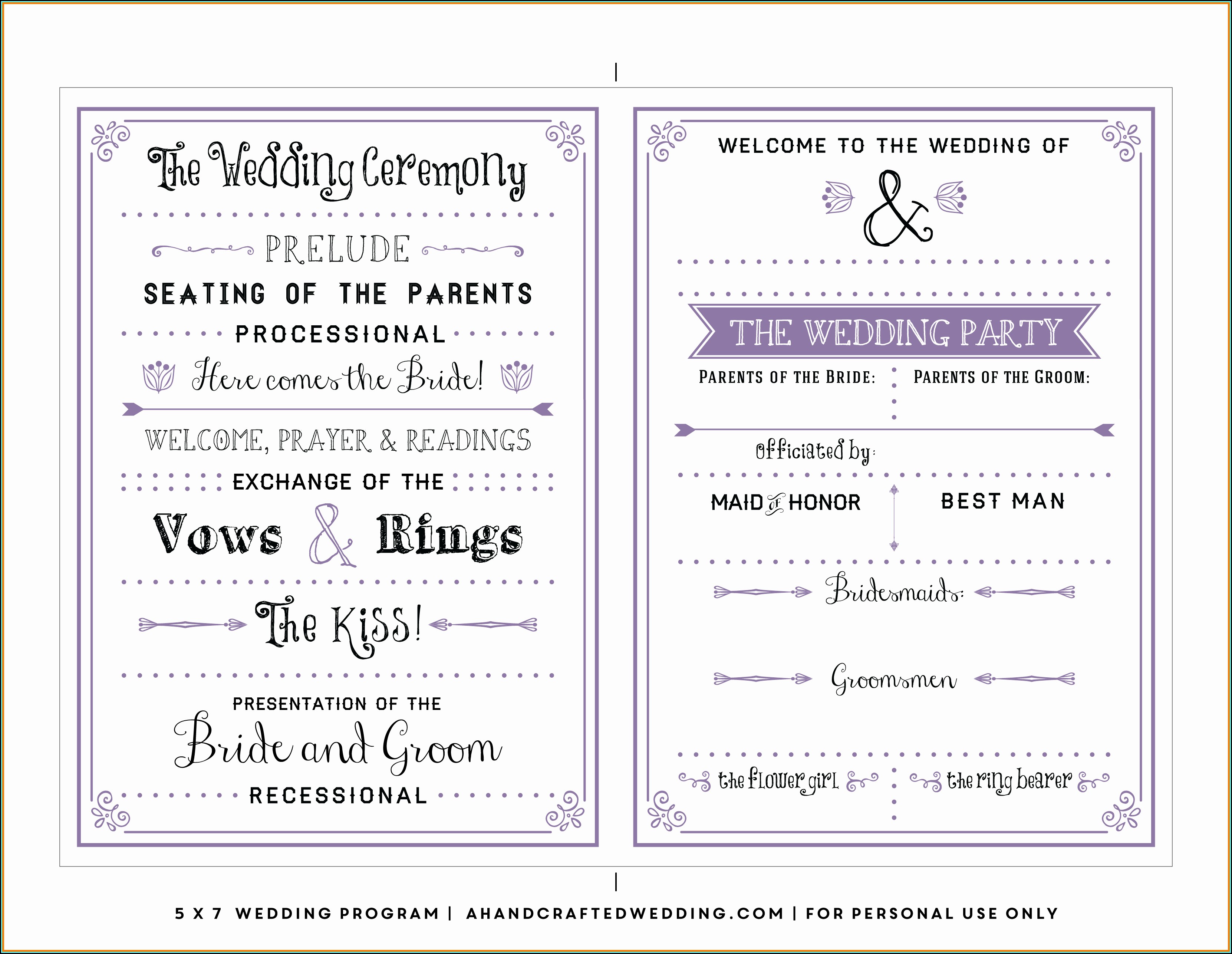 Free Printable Wedding Program Templates Microsoft Word