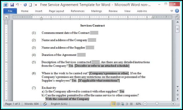 Free Service Agreement Template Word