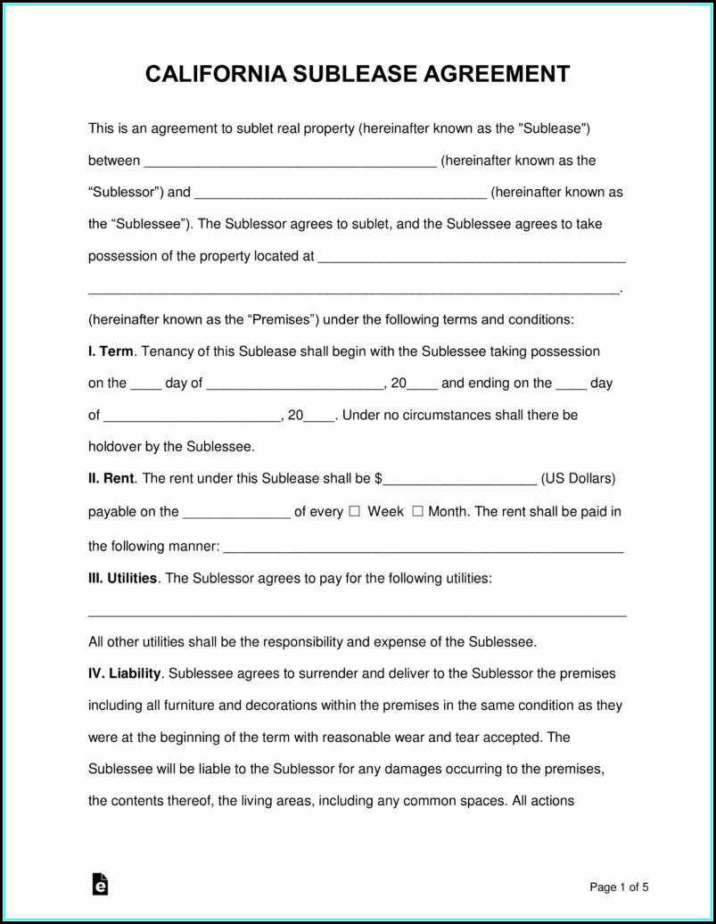 Free Sublease Agreement Template California