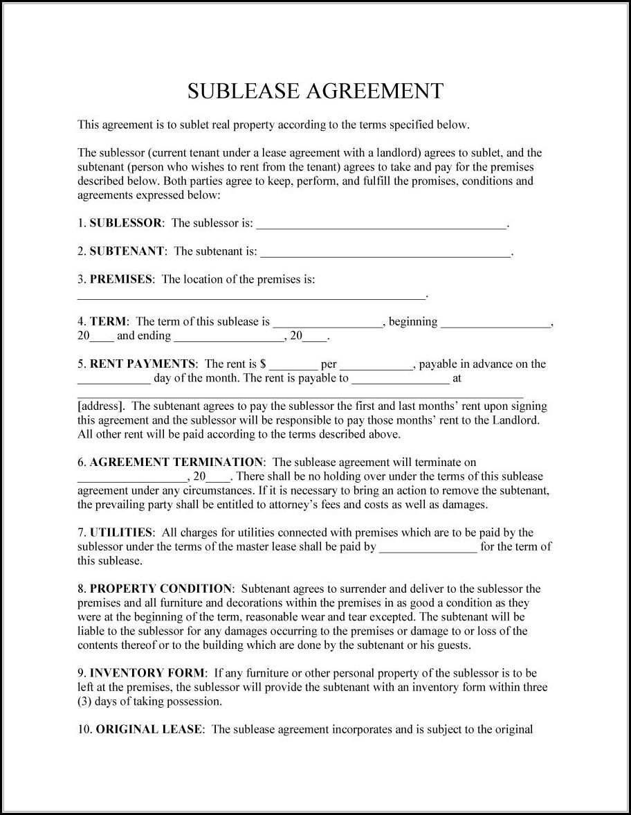 Free Sublease Agreement Template Ontario
